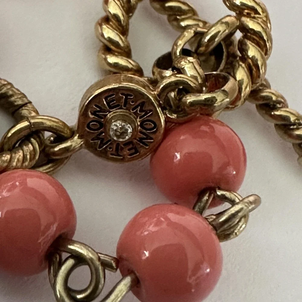 VTG‎ 70's Monet Pink Peach Beaded Strand Necklace Gold Tone 19/38